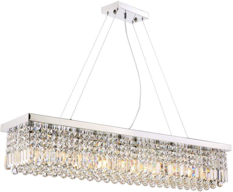 Siljoy Modern Rectangle Crystal Chandeliers Rectangular Pendant Ceiling Light Fixture for Kitchen Dining Room L31.5"x W10"x H10",Polished Chrome Home & Garden > Lighting > Lighting Fixtures > Chandeliers Siljoy L47"(10-Lights)  