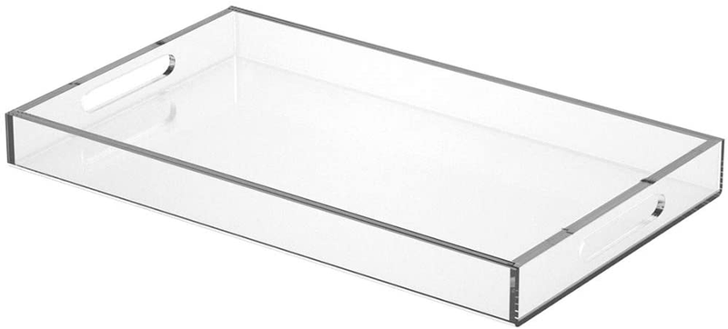 NIUBEE Clear Serving Tray 12x16 Inches -Spill Proof- Acrylic Decorative Tray Organiser for Ottoman Coffee Table Countertop with Handles Home & Garden > Decor > Decorative Trays NIUBEE Clear 12x20 