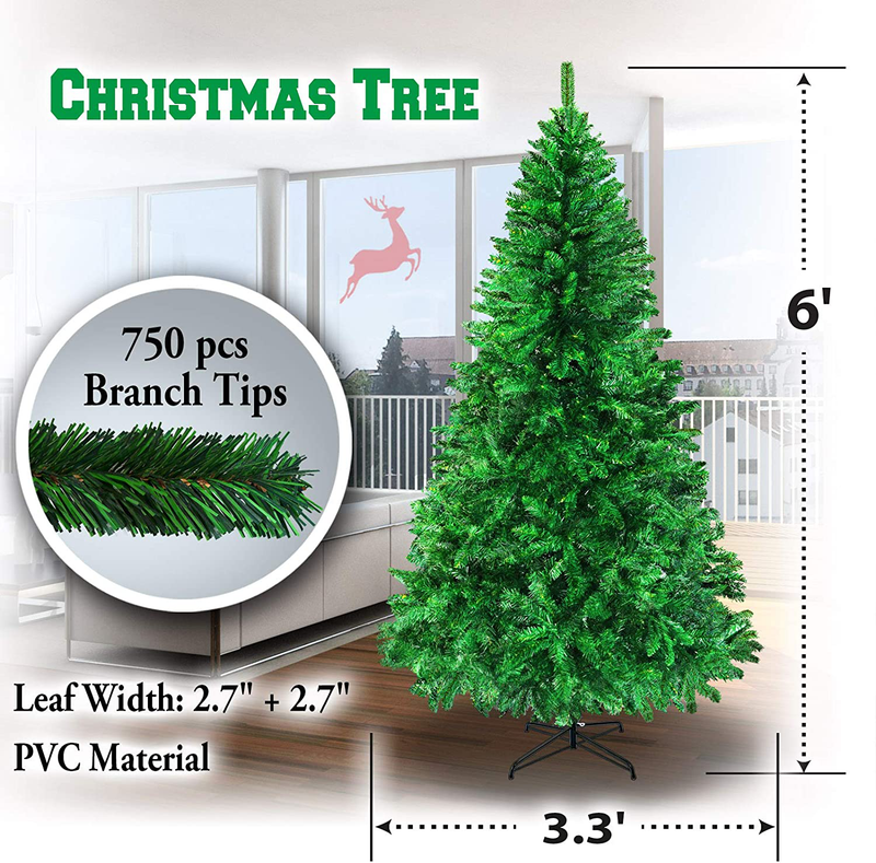 New 5' 6' 7' 7.5' Classic Pine Christmas Tree Artificial Realistic Natural Branches-Unlit with Metal Stand (6', Green)