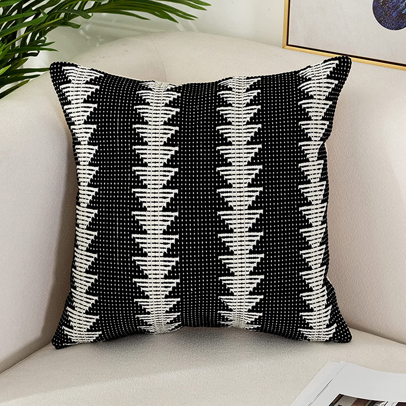 Sungea Black and White Decorative Throw Pillow Covers Set of 2, 18x18 Inch Boho Modern Tree Pattern Striped Woven Cushion Case for Couch Sofa Bed Home Decor Design (Square 18 Inches, 2) Home & Garden > Decor > Seasonal & Holiday Decorations Sungea 1 Square 18 Inches 