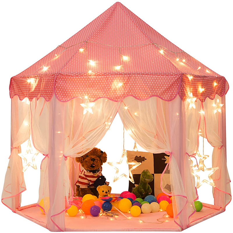 Sunnyglade 55'' X 53'' Princess Tent with 8.2 Feet Big and Large Star Lights Girls Large Playhouse Kids Castle Play Tent for Children Indoor and Outdoor Games Children'S Day Gift