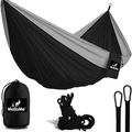 MalloMe Camping Hammock with Ropes - Double & Single Tree Hamock Outdoor Indoor 2 Person Tree Beach Accessories _ Backpacking Travel Equipment Kids Max 1000 lbs Capacity - Two Carabiners Free Home & Garden > Lawn & Garden > Outdoor Living > Hammocks MalloMe Black & Grey 1 Person 