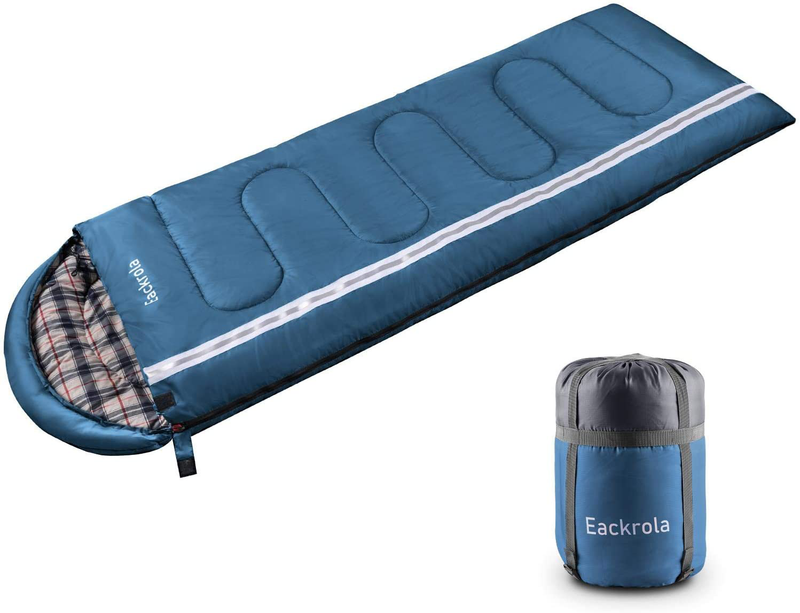 Eackrola Sleeping Bag, Lightweight Waterproof Warm & Cool Weather for 3-4 Season Camping Sleeping Bag with Reflective Strip, Portable Compression Sack for Hiking, Backpacking, Traveling, Camping Sporting Goods > Outdoor Recreation > Camping & Hiking > Sleeping Bags Eackrola Sea Blue-Flannel  