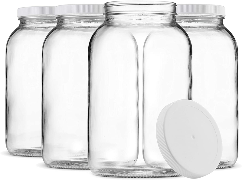Paksh Novelty 1-Gallon Glass Jar Wide Mouth with Airtight Plastic Lid - USDA Approved BPA-Free Dishwasher Safe Mason Jar for Fermenting, Kombucha, Kefir, Storing and Canning Uses, Clear (4 Pack) Home & Garden > Decor > Decorative Jars Paksh Novelty Default Title  
