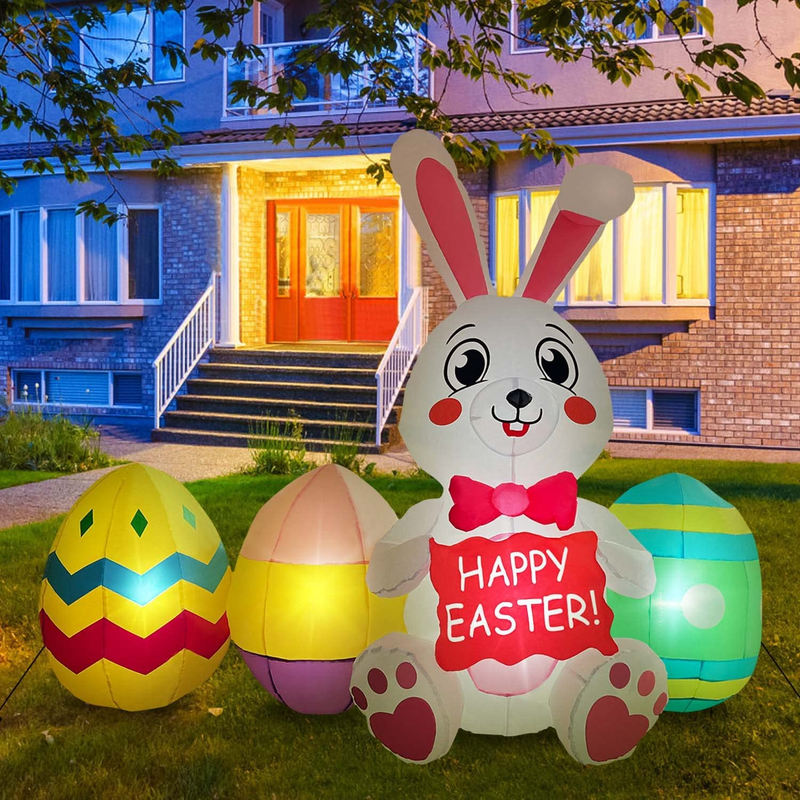 Easter Inflatable Outdoor Decorations, 6 FT Long Easter Bunny & Eggs with Leds, Blow up Easter Yard Decorations for Easter Holiday Party Indoor, Outdoor, Garden, Lawn Home & Garden > Decor > Seasonal & Holiday Decorations GSBLUNIE   
