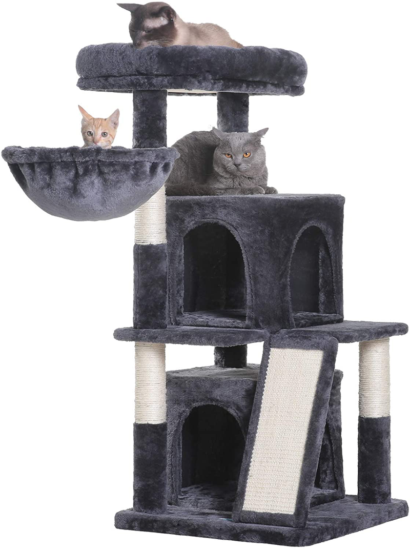 Hey-Brother 41.34 Inches Cat Tree with Scratching Board, 2 Luxury Condos, Cat Tower with Padded Plush Perch and Cozy Basket Animals & Pet Supplies > Pet Supplies > Cat Supplies > Cat Beds Hey-brother Smoky Gray  