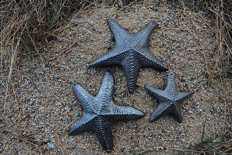 Starfish, Set of 3, Sea Life Nautical Home Decor, Recycled Wall Art 8x8 and 5x5 Inches, Haitian, Decorative, Plaque Home & Garden > Decor > Artwork > Sculptures & Statues It's Cactus   
