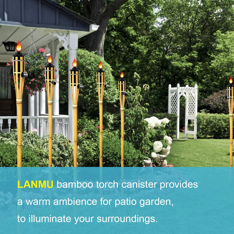 LANMU Torch Canisters, Bamboo Torch Refill Canister, Replacement Torch Fuel Canisters 16 oz with Wicks and Covers, Outdoor Patio Torch for Luau Party, DIY Garden Torch Decor (4 Pack)
