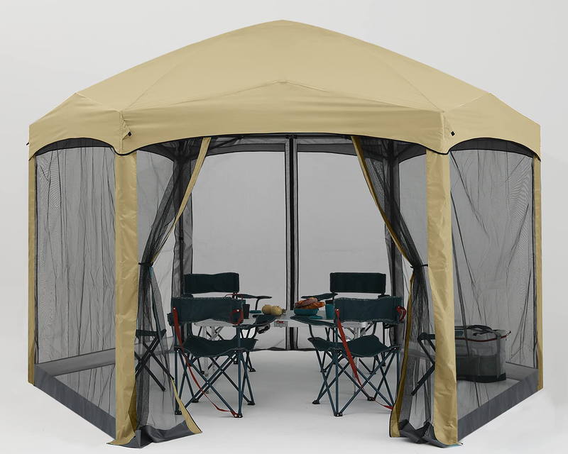COOSHADE Pop Up Camping Gazebo 6 Sided Instant Screened Canopy Tent Outdoor Screen House Room(12x10Ft,Camouflage) Home & Garden > Lawn & Garden > Outdoor Living > Outdoor Structures > Canopies & Gazebos COOSHADE Beige  
