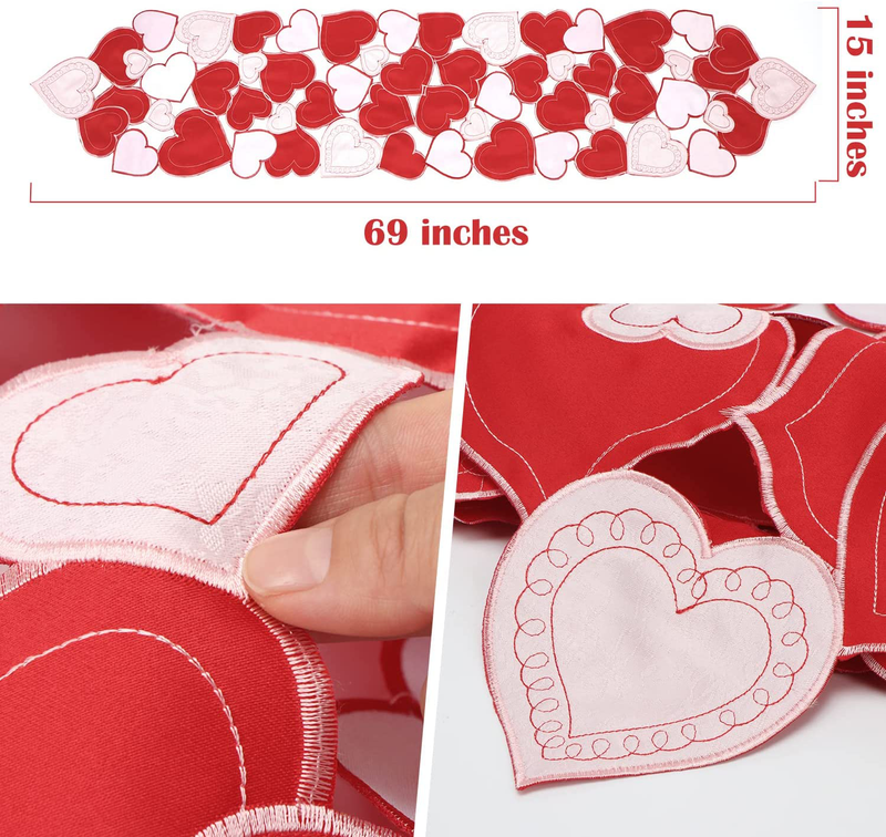 Embroidered Love Heart Table Runners Valentines Day Table Runner Dresser Scarf for Valentine'S Day, Mother'S Day, Anniversary, Wedding Party Decor 15 X 69 Inch Home & Garden > Decor > Seasonal & Holiday Decorations Airsky   