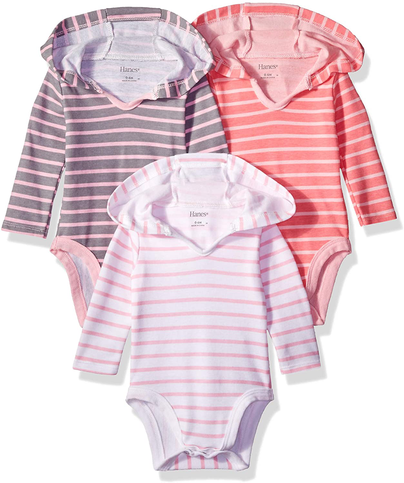 Hanes Baby-Girls Ultimate Baby Flexy 3 Pack Hoodie Bodysuits Home & Garden > Decor > Seasonal & Holiday Decorations Hanes Pink Stripe 6-12 Months 
