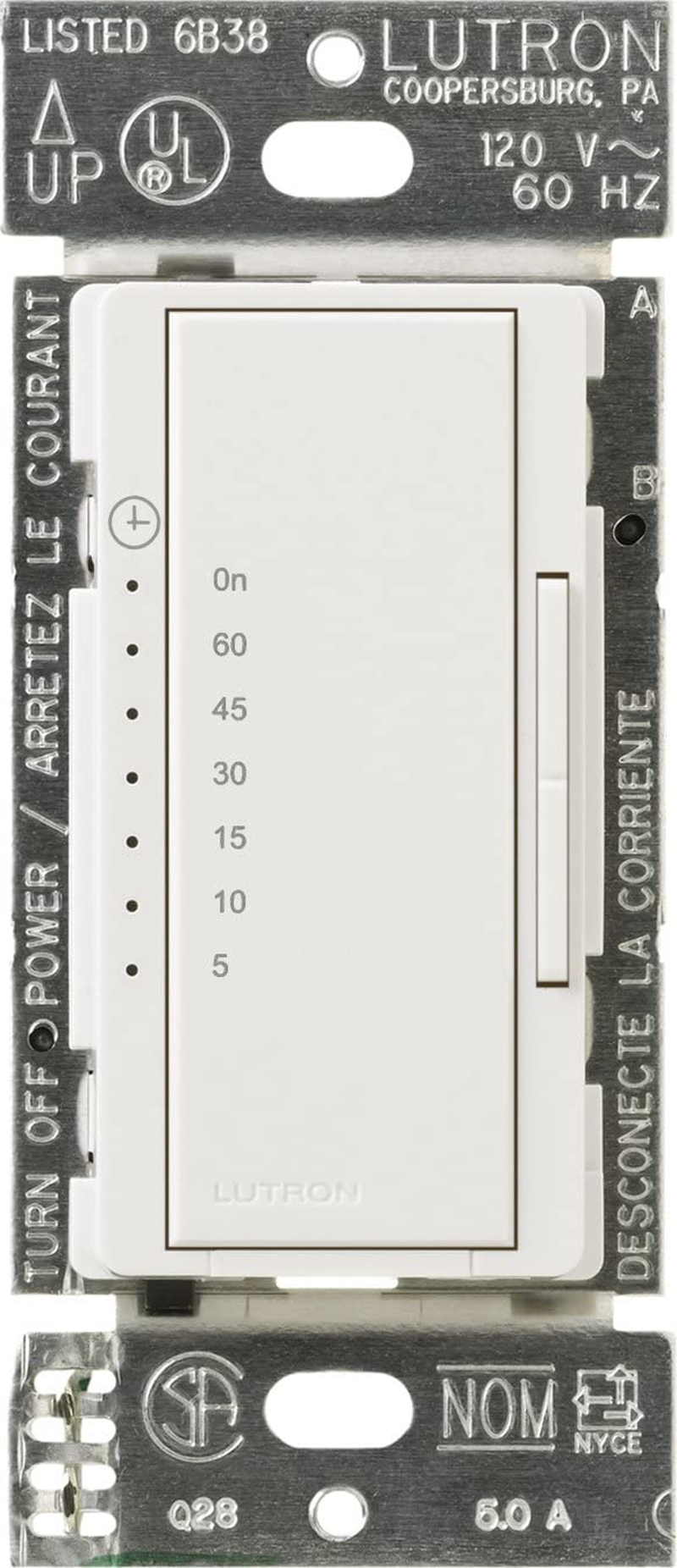 Lutron Maestro Countdown Timer for Fans or Halogen and Incandescent Bulbs, Single-Pole, MA-T51-WH, White