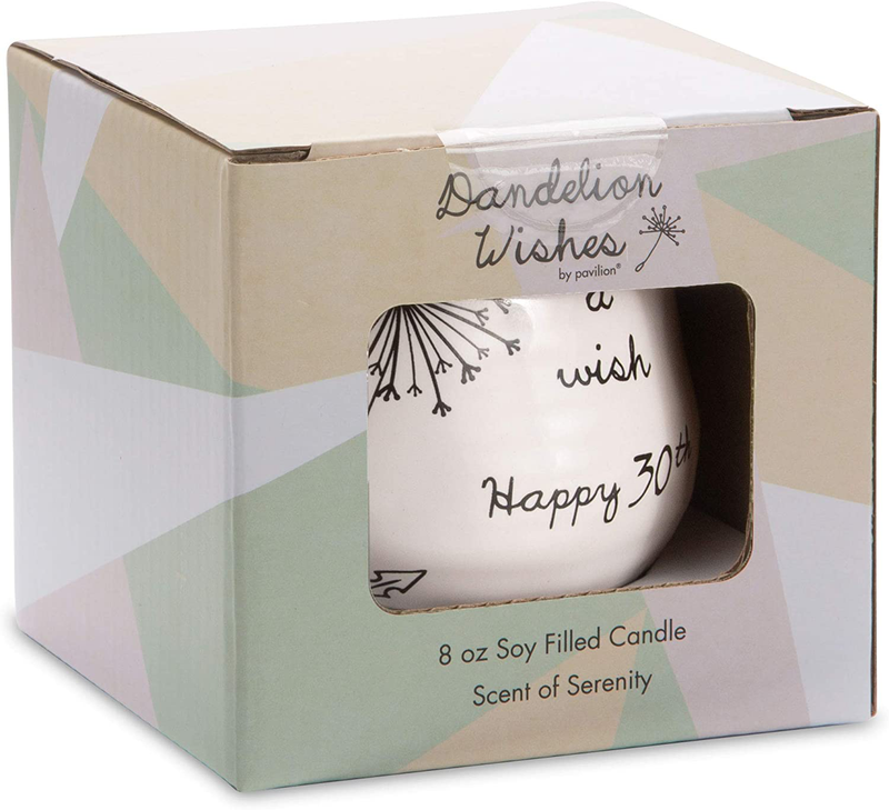 Pavilion Gift Company Make A Wish Happy 30th Birthday - 8 oz Soy Wax Candle with Lead Free Wick in A White Ceramic Vessel 8 oz-100 Scent: Serenity, 3.5 Inch Tall Home & Garden > Decor > Home Fragrances > Candles Pavilion Gift Company   