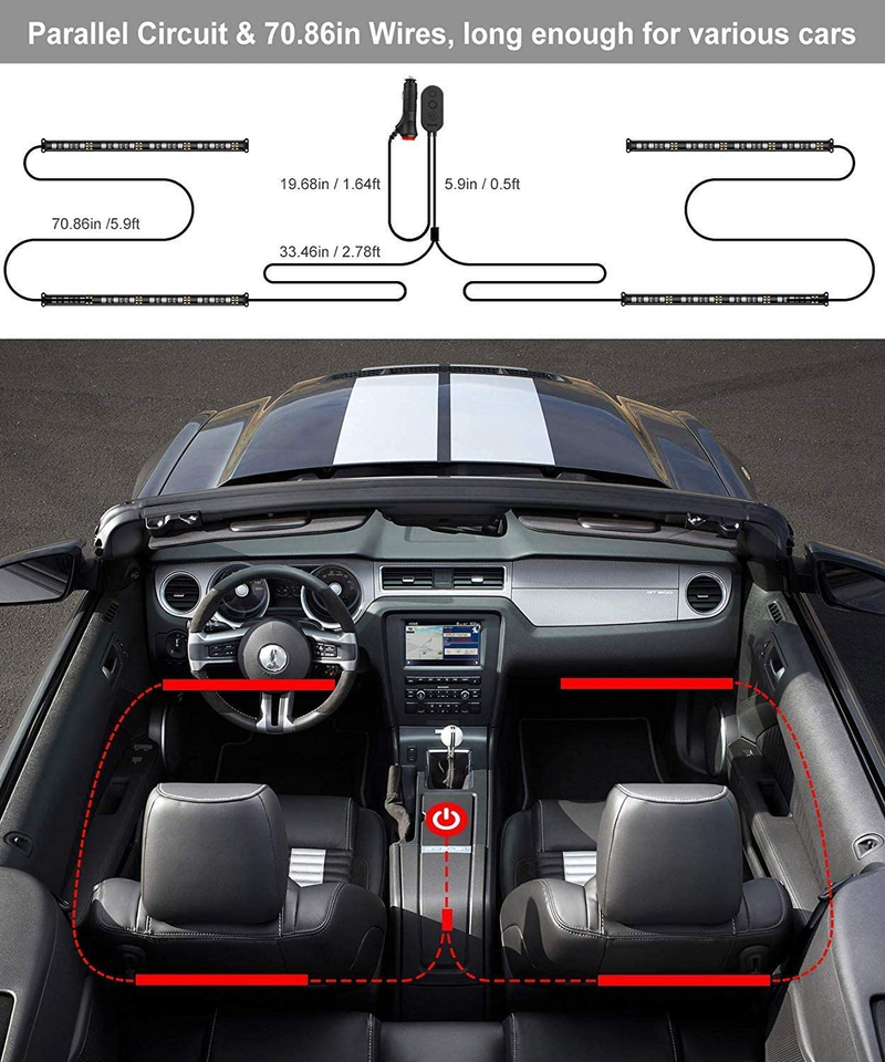 Govee Interior Car Lights, LED Car Strip Lights with 2 Lines Waterproof Design, 48 LEDs App Control Car Light Kit, DIY Mode and Music Sync Under Dash Car Lighting with Car Charger, DC 12V Vehicles & Parts > Vehicle Parts & Accessories > Motor Vehicle Parts > Motor Vehicle Lighting Govee   