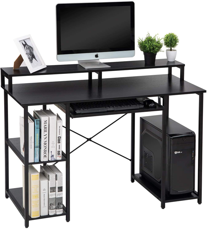 TOPSKY Computer Desk with Storage Shelves/23.2” Keyboard Tray/Monitor Stand Study Table for Home Office(46.5inch, Natural) Home & Garden > Household Supplies > Storage & Organization TOPSKY Black 46.5*19 inch 