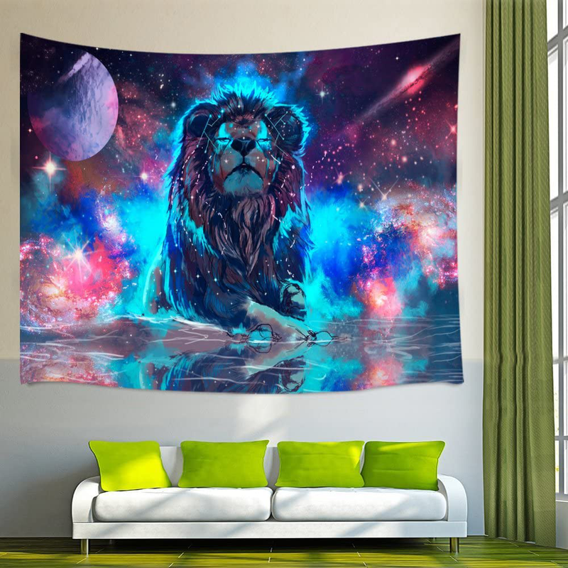 KOTOM Fantasy Tapestry, Universe Galaxy Lion Tapestry for Boys Bedroom, Blacklight Fabric Tapestry Wall Hanging for Bedroom Living Room Dorm Teens Room 71X60Inches Wall Blankets