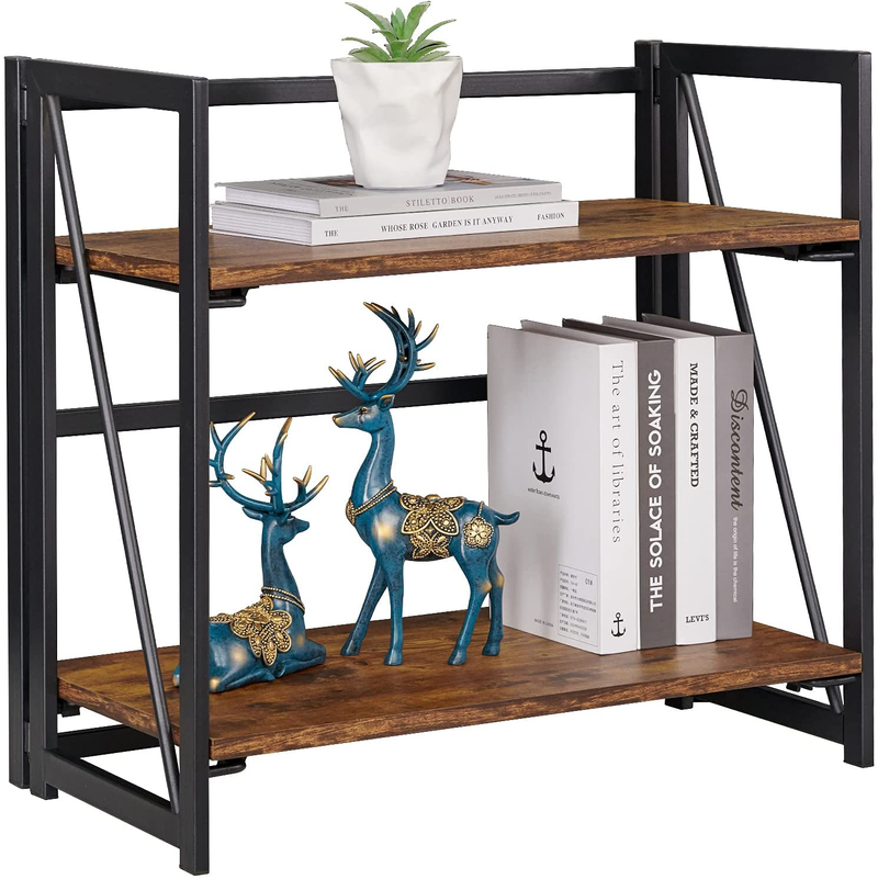Coavas Folding Bookshelf Home Office Industrial Bookcase No Assembly Storage Shelves Vintage 4 Tiers Flower Stand Rustic Metal Book Rack Organizer, 23.6 X 11.8 X 49.4 Inches Home & Garden > Household Supplies > Storage & Organization Coavas Vintage Brown 23.6 X 11.8 X 19.6 Inches 