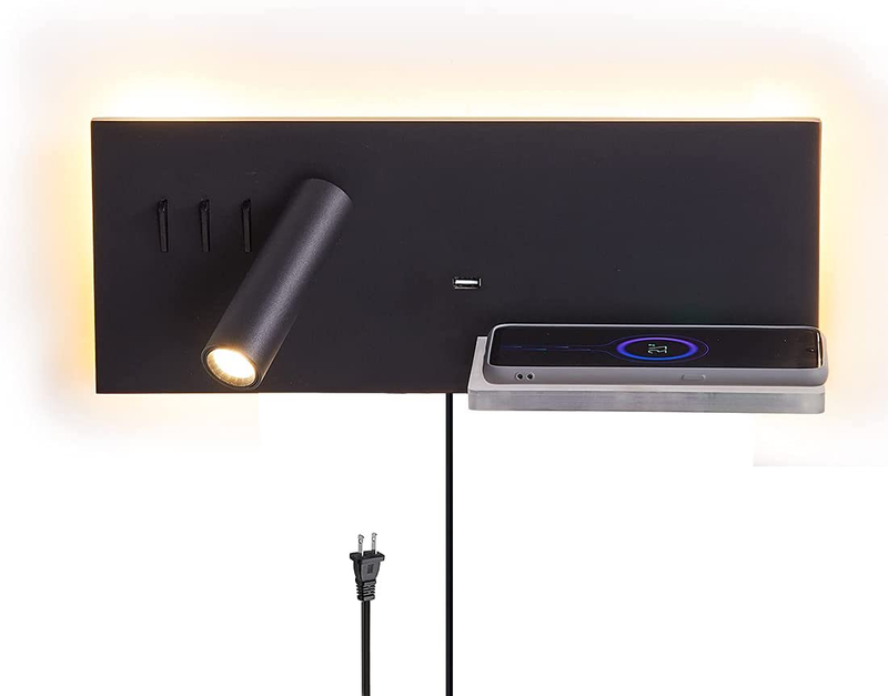 LED Wall Light Plug in Cord for Bedroom Wall Lamp with USB Port & Wireless Charging Bedside Reading Light 3W +Night Light 9W (Left) Home & Garden > Lighting > Lighting Fixtures > Wall Light Fixtures KOL DEALS   