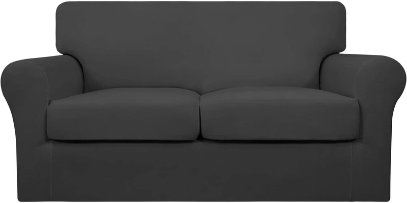 Easy-Going 3 Pieces Stretch Soft Couch Cover for Dogs - Washable Sofa Slipcover for 2 Separate Cushion Couch - Elastic Furniture Protector for Pets, Kids (Loveseat, Dark Gray) Home & Garden > Decor > Chair & Sofa Cushions Easy-Going Dark Gray Medium 