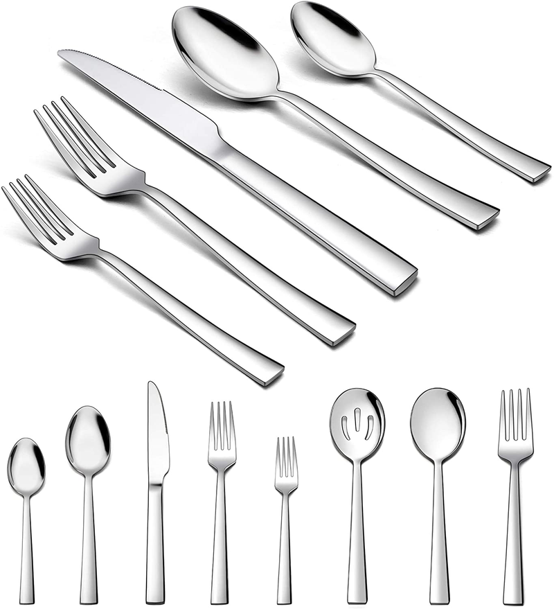 Homikit 36-Piece Silverware Flatware Set with Serving Utensils, Stainless Steel Square Cutlery Set for 6, Eating Utensils Includes Fork Spoon Knife, Dishwasher Safe Home & Garden > Kitchen & Dining > Tableware > Flatware > Flatware Sets Homikit 23  