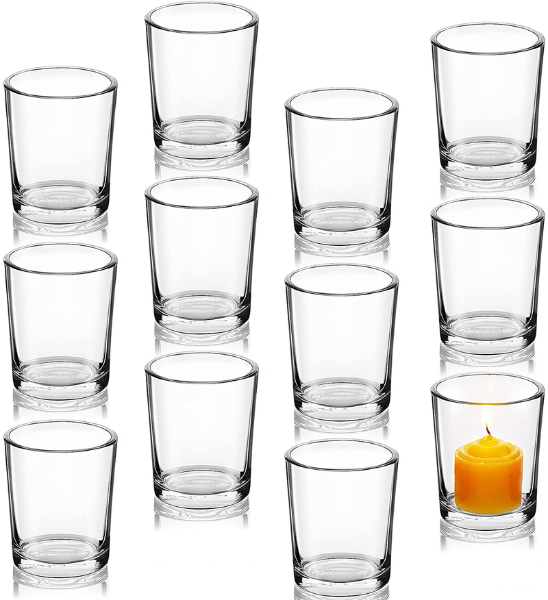 LETINE Glass Votive Candle Holders Set of 12, Clear Tealight Candle Holder Bulk, Ideal for Wedding Centerpieces, Valentines Day Decor and Home Decor