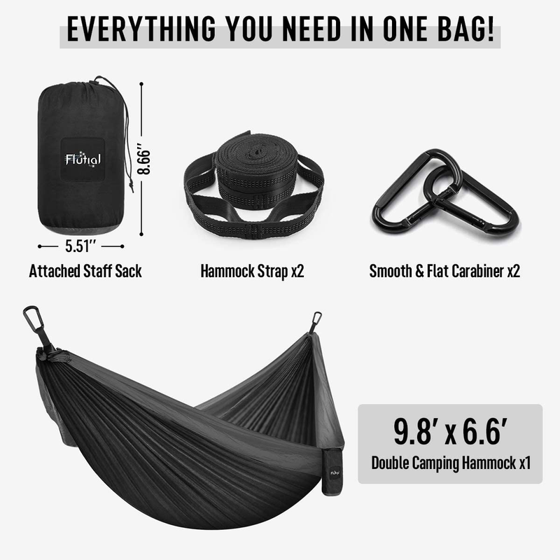 Flutial Camping Hammock Double & Single Portable Hammock with Tree Straps, Lightweight Nylon Parachute Hammocks for Indoor Outdoor Backpacking, Travel, Hiking