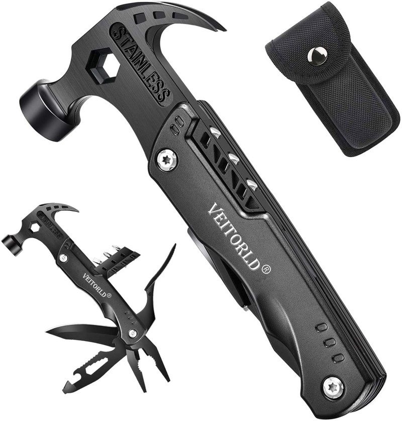 Gifts for Men Dad Him Women, Camping Accessories, Stocking Stuffers, Unique Christmas Anniversary Birthday Gift Ideas for Husband Boyfriend, Cool Gadgets Survival Hiking Tools Hammer Multitool Sporting Goods > Outdoor Recreation > Camping & Hiking > Camping Tools Veitorld Best Tool Gift (Black)  