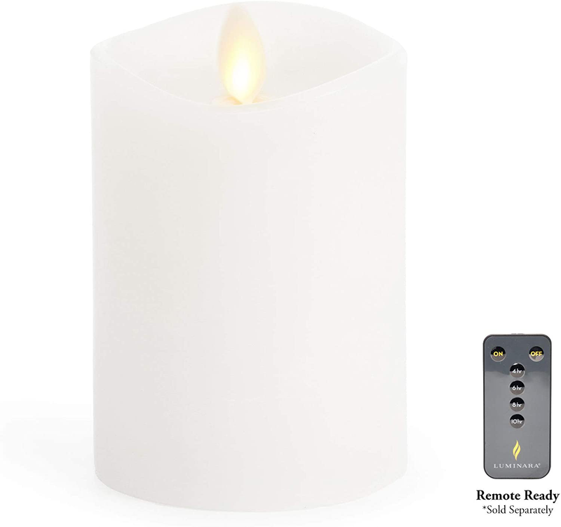 Luminara Flameless Pillar Candle, Small (4.5 inches, Unscented) Real-Flame Effect, Melted Edge, Real Wax, Smooth Finish, White, LED Battery-Powered Candle Home & Garden > Decor > Home Fragrances > Candles Luminara Candles   