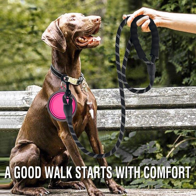 COOYOO 2 Pack Dog Leash 5 FT Heavy Duty - Comfortable Padded Handle - Reflective Dog Leash for Medium Large Dogs with Collapsible Pet Bowl Animals & Pet Supplies > Pet Supplies > Dog Supplies COOYOO   