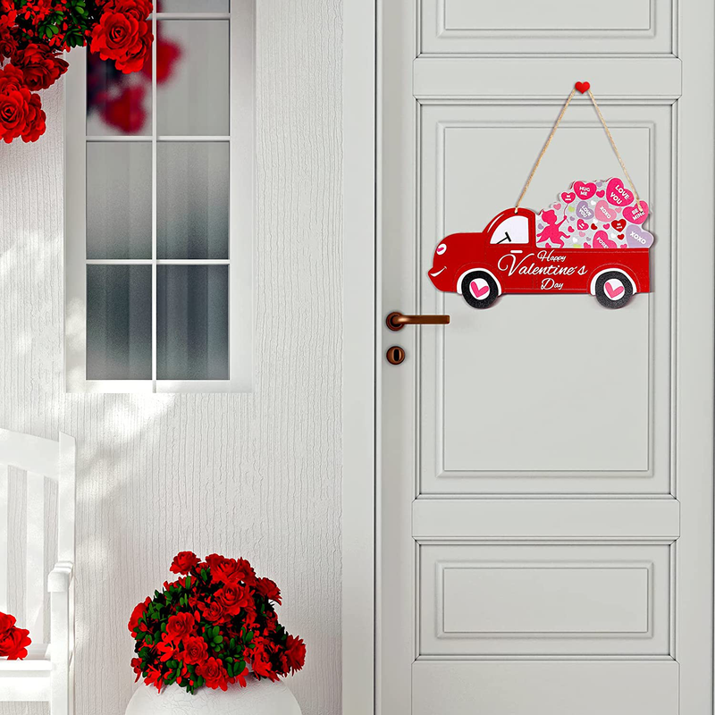Jetec Valentines Day Signs Valentine Signs for Wreaths Wooden Valentines Day Door Decorations Happy Valentine'S Day Truck Hanging Decorations for Wedding, Party, Anniversary, Home 11.8 X 6.7 Inch Home & Garden > Decor > Seasonal & Holiday Decorations Jetec   