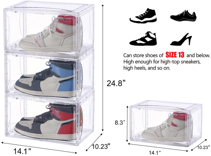 Clear Shoe Box, Set of 9 Stackable Plastic Sneaker Box Containers, Magnetic Side Open Shoe Organizers and Shoes Storage Cases, Full Transparent to Display Sneakers/High Heels/Toys, Etc. Furniture > Cabinets & Storage > Armoires & Wardrobes STAHMFOVER   