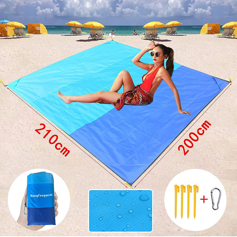 Large 82" X79" Sand-Proof Beach Blanket, Outdoor Picnic mat, Picnic Blankets Waterproof sandproof , Suitable for Travel, Camping, Hiking, Lightweight, Quick-Drying and Heat-Resistant