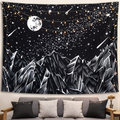 Neasow Moon Mountain Tapestry Wall Hanging, Black and White Nature Starry Night Sky Stars Tapestry with Meteor and Galaxy Bedroom Home Wall Decor 60×80 inches Home & Garden > Decor > Artwork > Decorative Tapestries Neasow MountainMoon Large（60“×80”） 