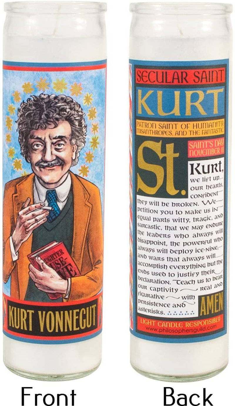 Kurt Vonnegut Secular Saint Candle - 8.5 Inch Glass Prayer Votive - Made in The USA