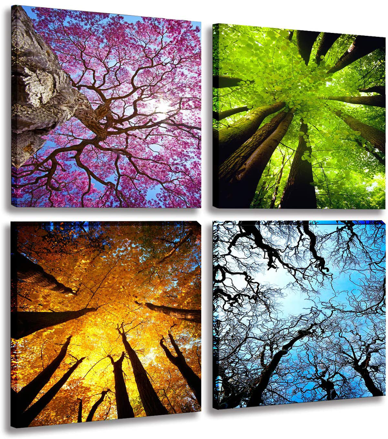 MESESE Art 4 Panels Canvas Wall Art Spring Summer Autumn Winter Four Seasons Landscape Color Tree Painting Picture Prints Modern Giclee Artwork Stretched and Framed for Living Room Home Decoration Home & Garden > Decor > Artwork > Posters, Prints, & Visual Artwork MESESE Four Seasons Tree 12x12inchx4pcs 