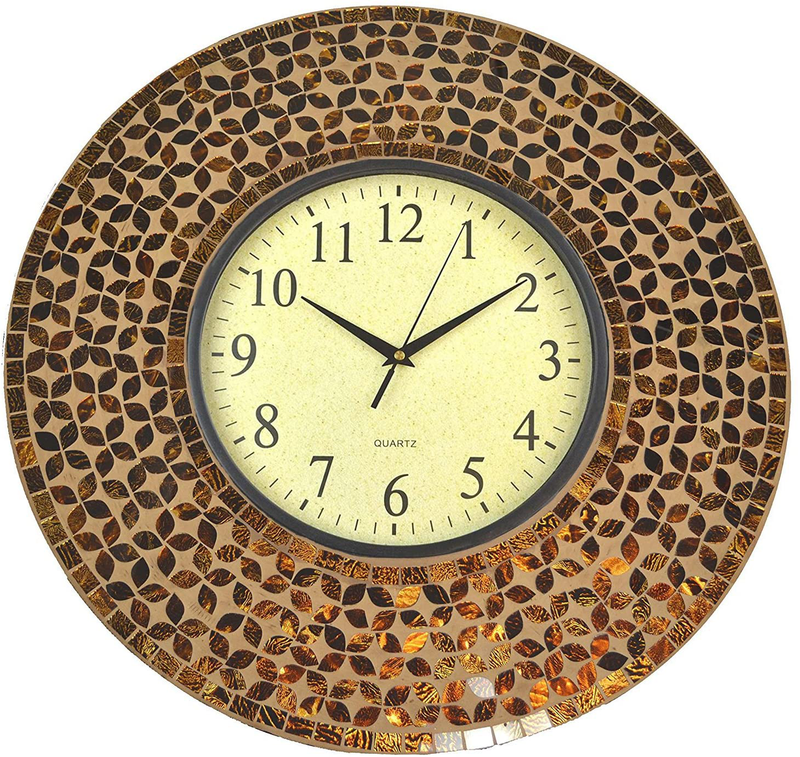 LuLu Decor, 19" Baltic Amber Mosaic Wall Clock with 9.5" Brown Arabic Glass Dial, 4.50" Mosaic Border, Silent Non-Ticking Quartz, Perfect for Housewarming Gift (LP72) Home & Garden > Decor > Clocks > Wall Clocks Lulu Decor, Inc. Lp74 - Coffee Cement  