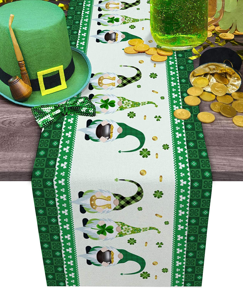 Linen Burlap Table Runner, St. Patrick'S Day Vintage Lucky Clover Shamrocks Leave Dresser Scarve, Non-Slip Farmhouse Table Runners for Wedding, Holiday Parties, Kitchen, Dining Room Decoration 13"X70" Arts & Entertainment > Party & Celebration > Party Supplies IDOWMAT St. Patrick's Dayidt0814 13"x70" 