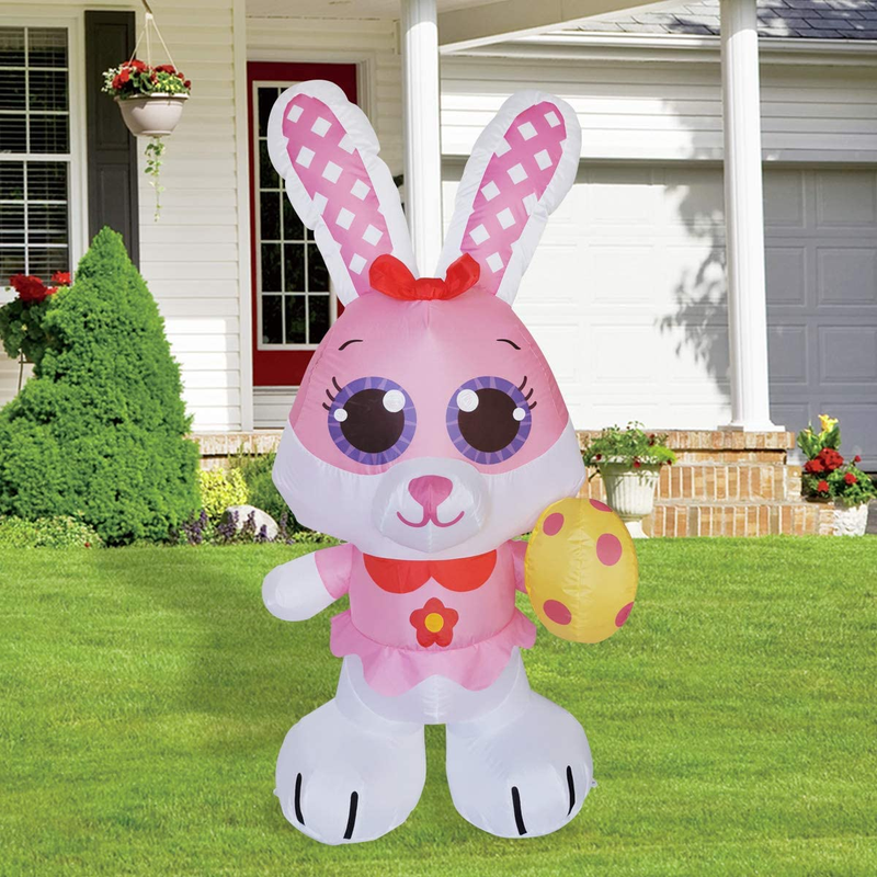 GOOSH 5 Feet Tall Easter Inflatable Pink Bunny Decoration, Blow up Inflatables with Bright Light for Holiday Party Indoor, Outdoor, Yard, Garden, Lawn Decorations