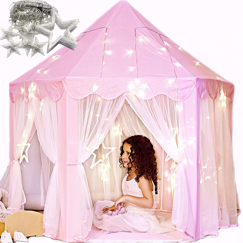 Princess Castle Play Tent with Large Star Lights. Little Girls Princess Tent Toy for Indoor. Pretend and Imaginative Play House. Have Fun, Encourage Social Interaction. Gift for Girls Age 3 4 5 6 7 Sporting Goods > Outdoor Recreation > Camping & Hiking > Tent Accessories Perfectto Design   