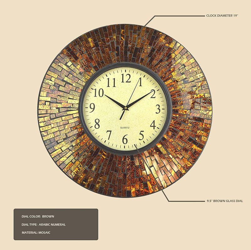 LuLu Decor, 19" Baltic Amber Mosaic Wall Clock with 9.5" Brown Arabic Glass Dial, 4.50" Mosaic Border, Silent Non-Ticking Quartz, Perfect for Housewarming Gift (LP72) Home & Garden > Decor > Clocks > Wall Clocks Lulu Decor, Inc.   