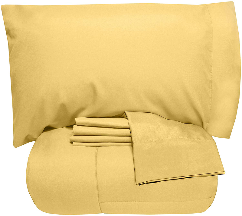 Sweet Home Collection 5 Piece Comforter Set Bag Solid Color All Season Soft Down Alternative Blanket & Luxurious Microfiber Bed Sheets, Twin, Red Home & Garden > Linens & Bedding > Bedding Sweet Home Collection Yellow Twin XL 