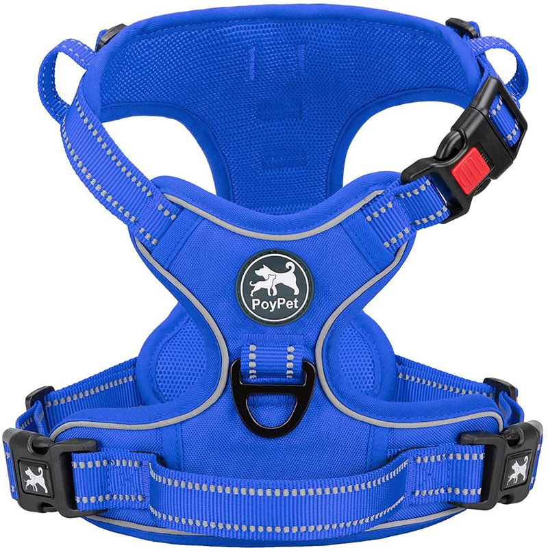 PoyPet No Pull Dog Harness, No Choke Front Lead Dog Reflective Harness, Adjustable Soft Padded Pet Vest with Easy Control Handle for Small to Large Dogs Animals & Pet Supplies > Pet Supplies > Dog Supplies PoyPet Royal Blue XS 