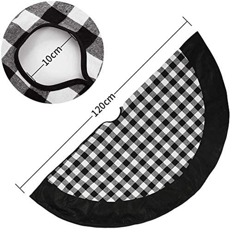 Medoore Black and White Buffalo Plaid Check Christmas Tree Skirt 48 inches, Country Xmas Tree Decorations Tree Skirts Double Layers Holiday Ornaments