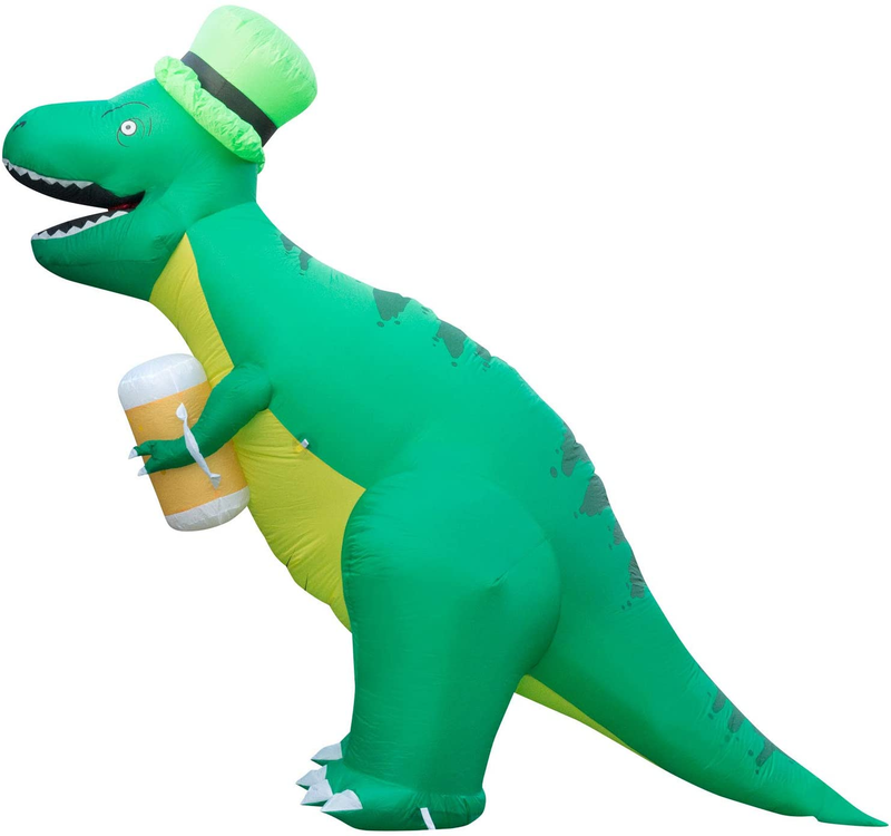 Holidayana 8Ft St Patricks Day Inflatable Trex - Dinosaur in Leprechaun Hat Holding Beer Mug Blow up Yard Decoration, Includes Built-In Bulbs, Tie-Down Points, and Powerful Built-In Fan Arts & Entertainment > Party & Celebration > Party Supplies Holidayana   