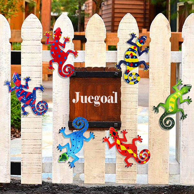 Juegoal 6 Pack Metal Gecko Wall Art Decor Inspirational Sculpture Hang Indoor Outdoor for Home Bedroom Living Room Office Garden, 9 Inches Home & Garden > Decor > Artwork > Sculptures & Statues Juegoal   
