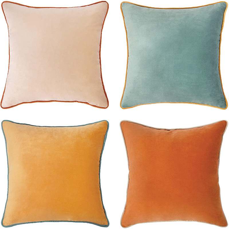 MONDAY MOOSE Decorative Throw Pillow Covers Cushion Cases, Set of 4 Soft Velvet Modern Double-Sided Designs, Mix and Match for Home Decor, Pillow Inserts Not Included (18X18 Inch, Orange/Teal) Home & Garden > Decor > Chair & Sofa Cushions MONDAY MOOSE   