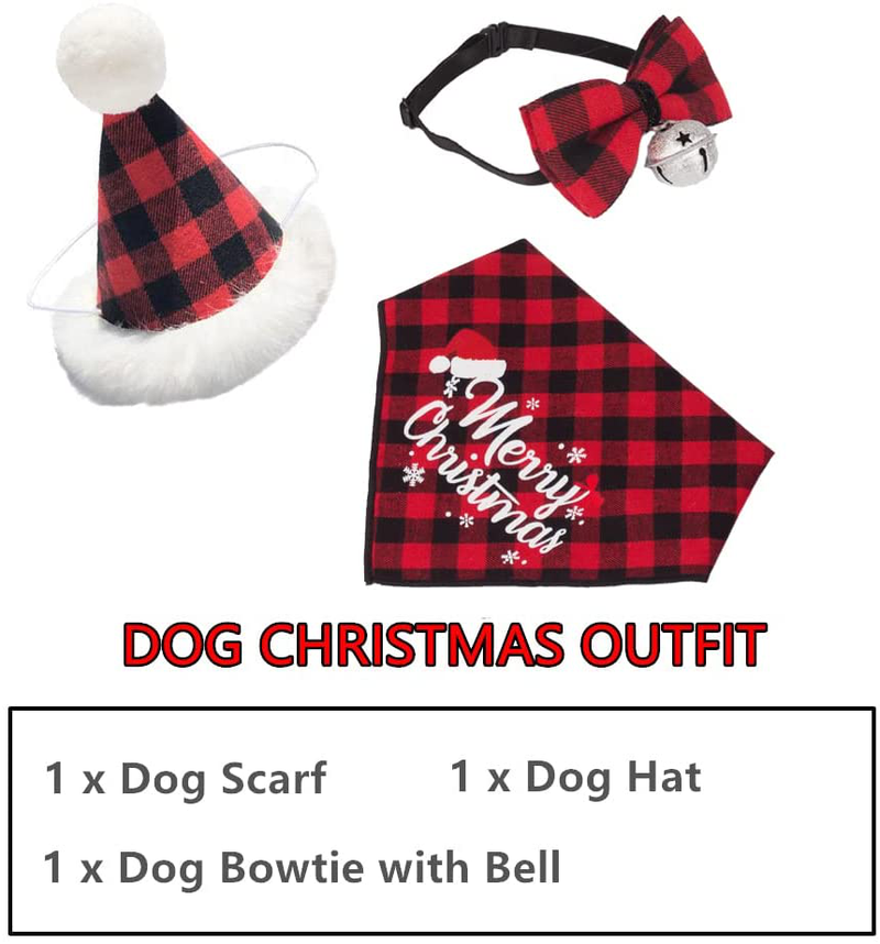 Christmas Dog Bandana Hat Bowtie, Red Plaid Dog Christma Bandana Triangle Scarf Dog Christmas Outfit Costume Accessories for Small Medium Dogs Pets Animals & Pet Supplies > Pet Supplies > Dog Supplies > Dog Apparel ADOGGYGO   