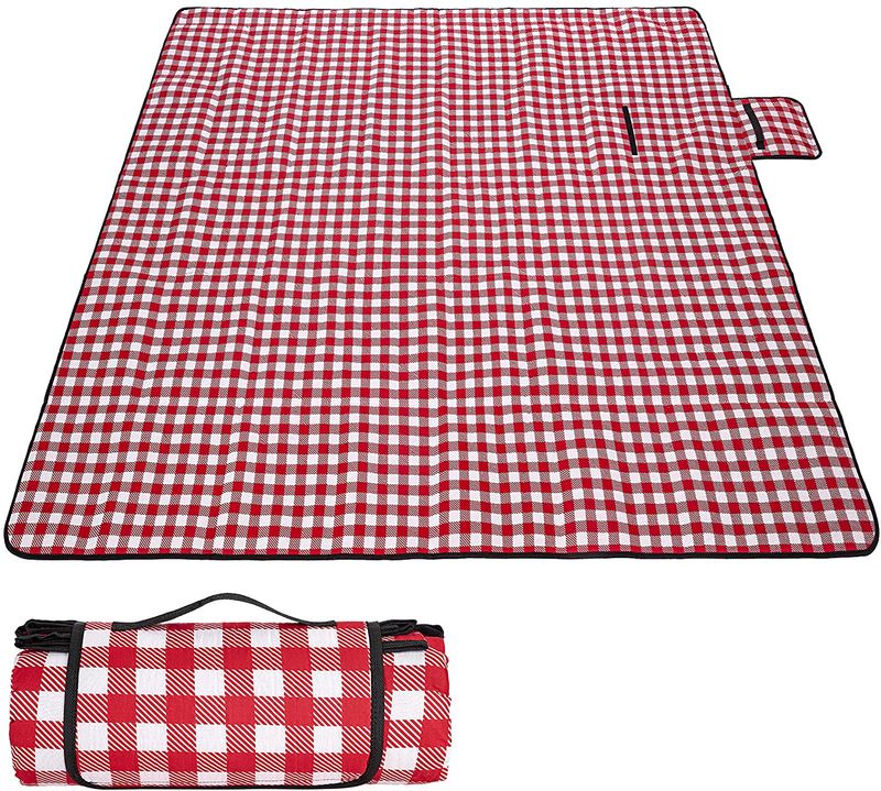 MIRACOL Picnic Blanket, 80" x 80" Extra Large Waterproof Sandproof Outdoor Blanket for 4-6 Adults, Foldable Portable Plaid Beach Rug Mat for Park Picnics Camping Travel Outdoor Concerts (Red) Home & Garden > Lawn & Garden > Outdoor Living > Outdoor Blankets > Picnic Blankets MIRACOL A-red  