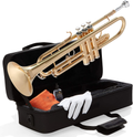Mendini By Cecilio Bb Trumpet - Brass, Gold Trumpets w/Instrument Case, Cloth, Oil, Gloves - Musical Instruments For Beginner or Experienced Kids and Adults  Mendini by Cecilio Gold Lacquer  