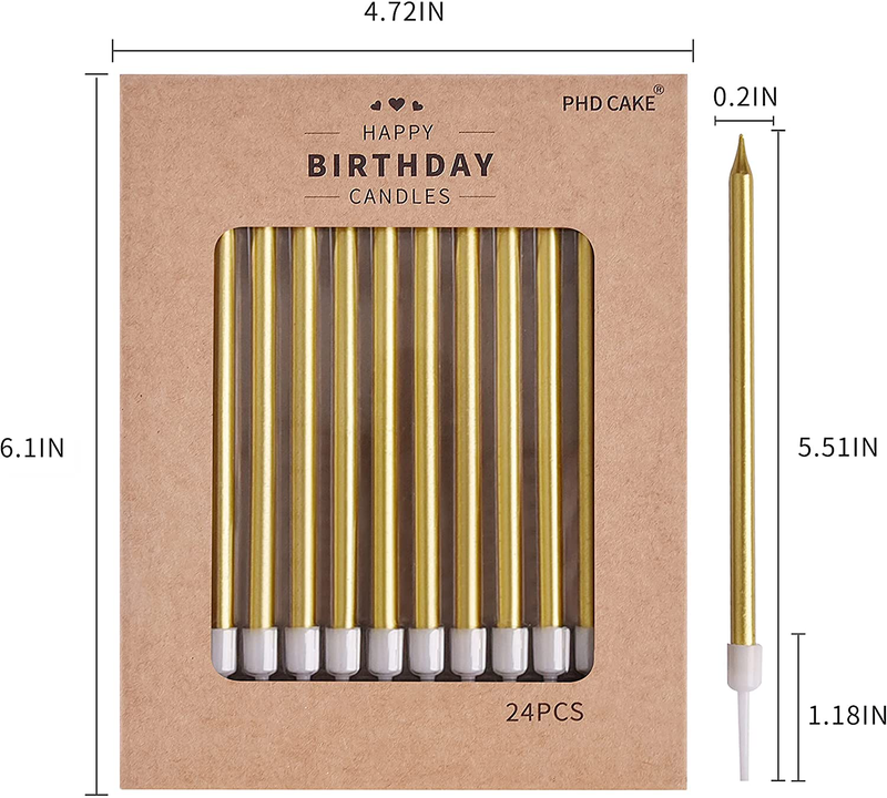 PHD CAKE 24-Count Gold Long Thin Birthday Candles, Cake Candles, Birthday Parties, Wedding Decorations, Party Candles Home & Garden > Decor > Home Fragrances > Candles PHD CAKE   
